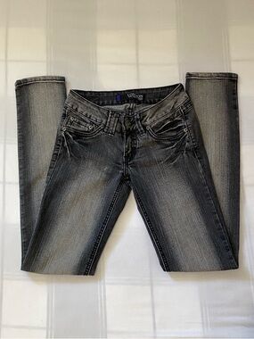 Faded Extreme Low-Rise Skinny Jeans with Bedazzled Back Pockets